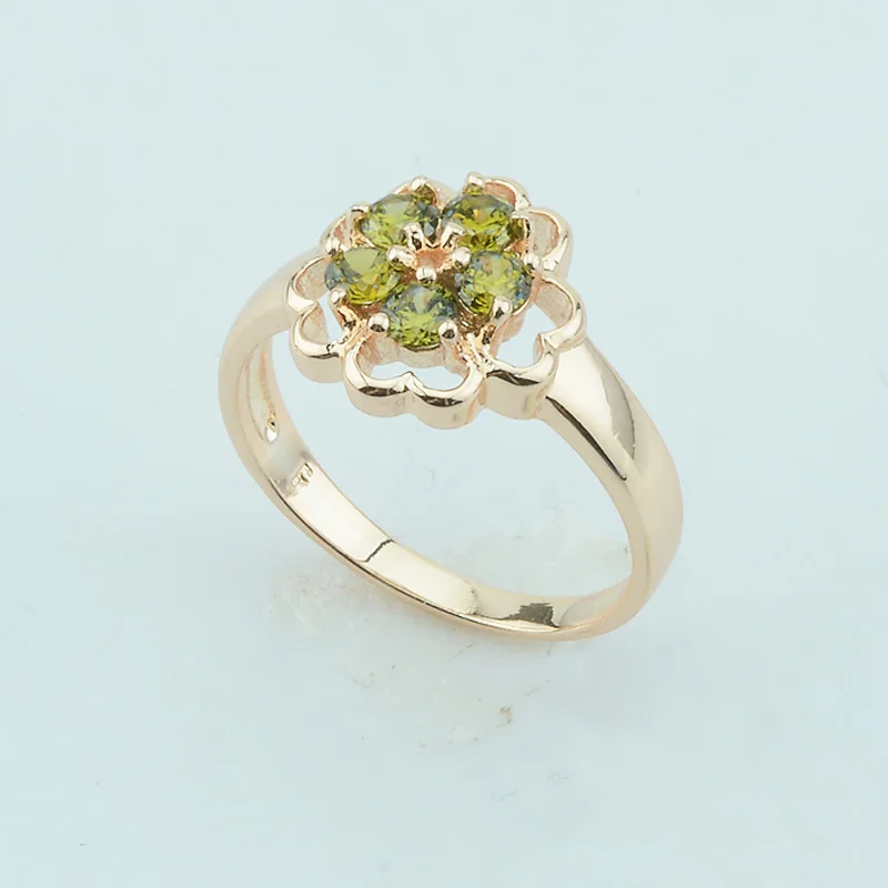 Женское кольцо из розового золота 585 пробы с фианитом 7 мм|wedding rings|colorful ringgreen stone |