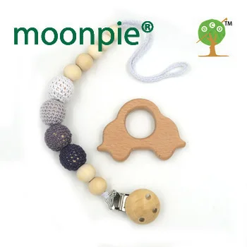 natural pacifier clip dummy holder safe wooden crochet beads shade of grey beech car teether set baby boy gift box NT172