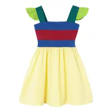 MUABABY kızlar Mulan kostüm yaz karikatür sapanlar Ruffles bir çizgi pamuk giyim çocuklar Casual Vintage salıncak Sundress