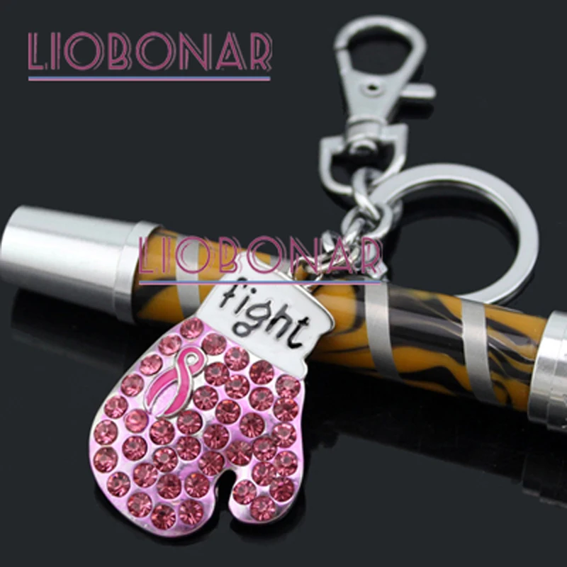 

NEW STYLE! Breast Cancer Awareness Pink Ribbon Key Chain, Pink Ribbon Fighting Box Gloves Handbag Charm Key Chain