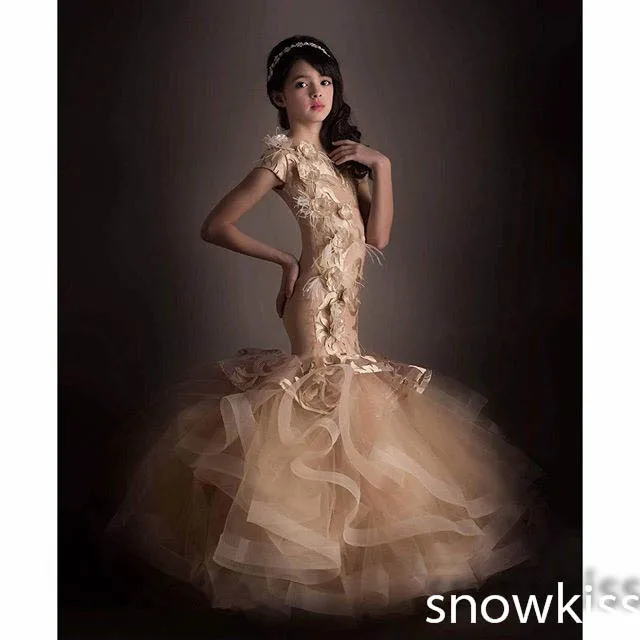 Best price at $107 Cheap Champagne vintage juniors graduation glitz mermaid pageant dresses for juniors beautiful girls prom gowns for special occasion