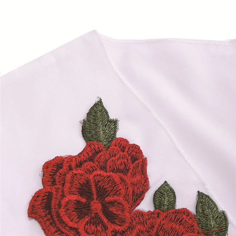 Plus Size New Women's V-Neck Tie With Embroidered Applique Shirt And Blouse With Medium Sleeves Fashion Women Blouses 40DE24 (8)