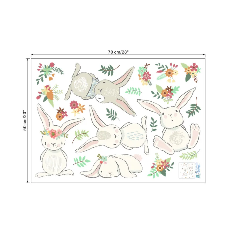 Lovely Rabbit Wall Stickers For Kids Room Decoration Cartoon Animals Bunny Mural Art Diy Home Decals Posters Children Gift