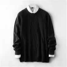 Чистый кашемир Oneck вязать мужчин Мода argyle свободный толстый пуловер свитер сплошной цвет S-3XL