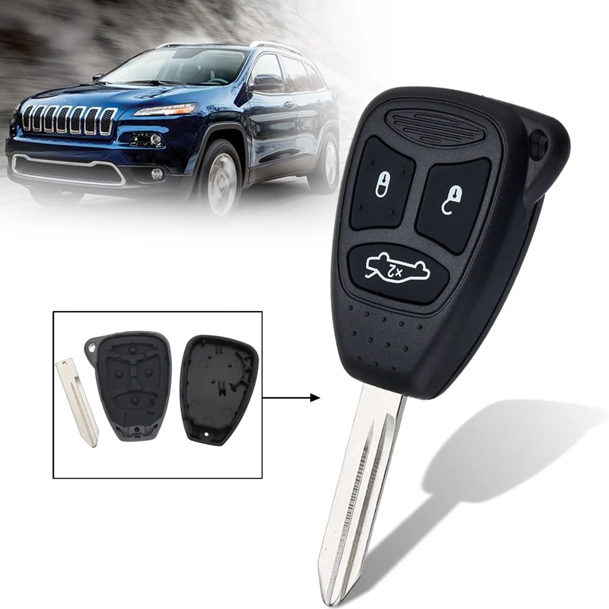 

3 Buttons Open Lock Trunk Remote Key Fob Case Shell A48 Blade Replacement For Chrysler/Jeep/Dodge