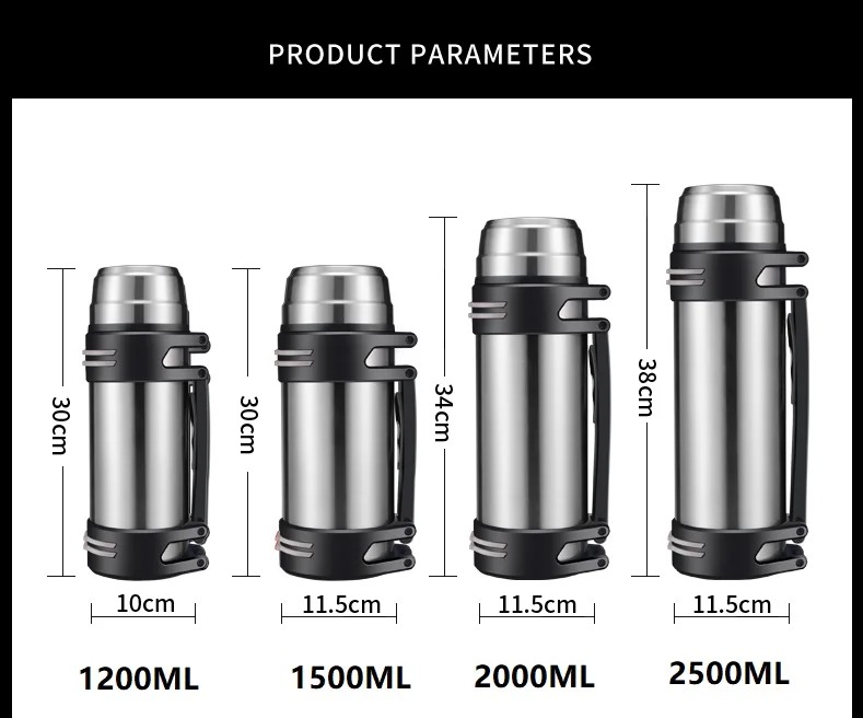 Термос с изоляцией из нержавеющей стали, 1л/2л, для путешествий на открытом воздухе, кофейные кружки, термос большой емкости, Вакуумная бутылка для воды, Термокружка