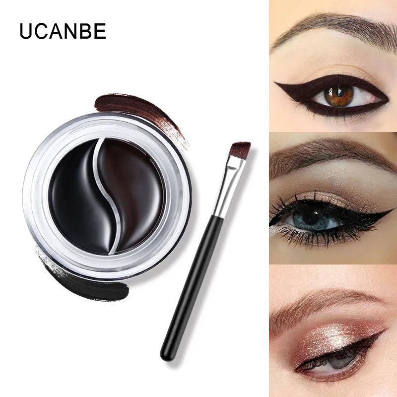 

New 2 Colors Gel Eyeliner Makeup Palette Shimmer Matte Waterproof long Lasting Not Blooming Eye Liner Gel Cream With Brush TSLM1