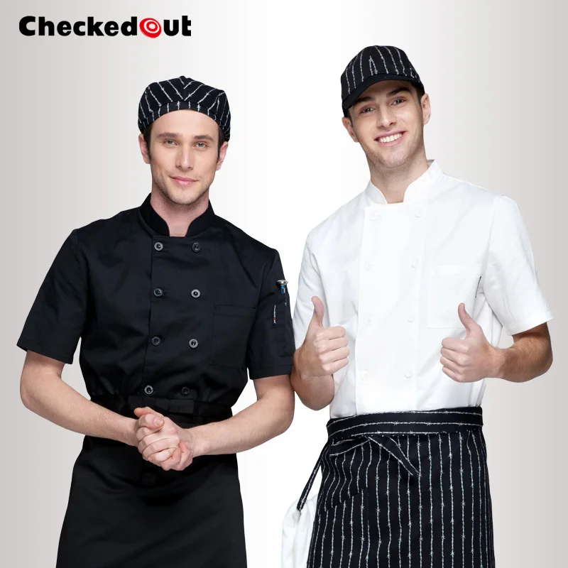 Top quality Cook suit short sleeve chef shirt checkedout chef uniform