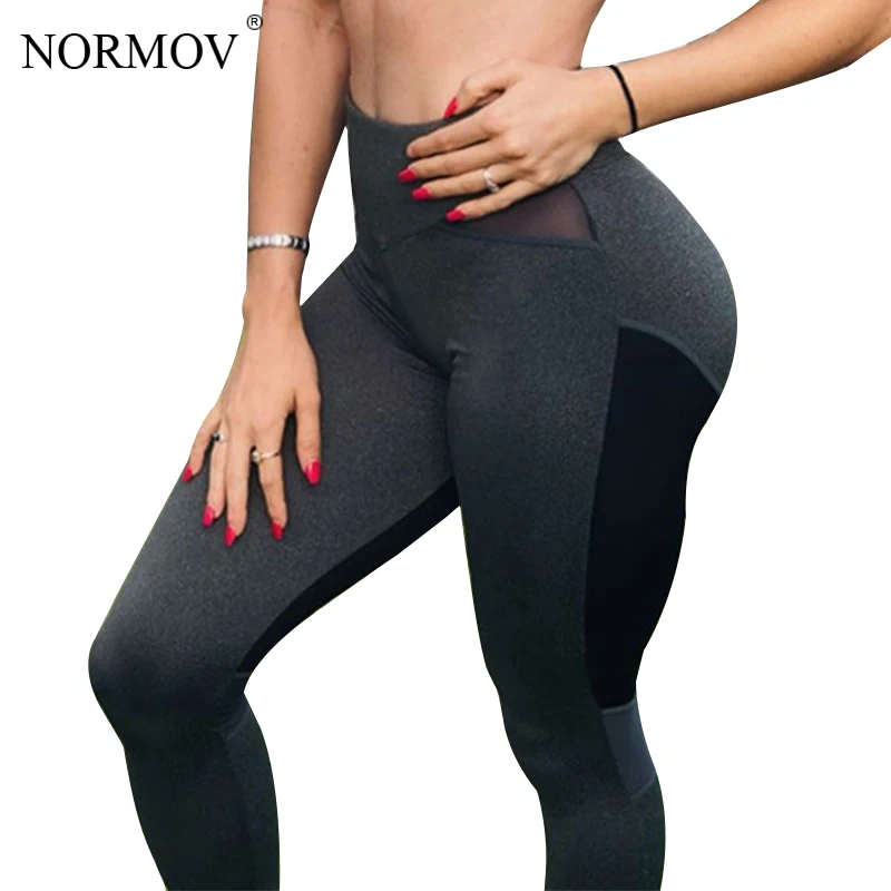 Normov Solid High Waist Leggings Women Clothing Workout Sweat Mesh Leggings Female Patchwork