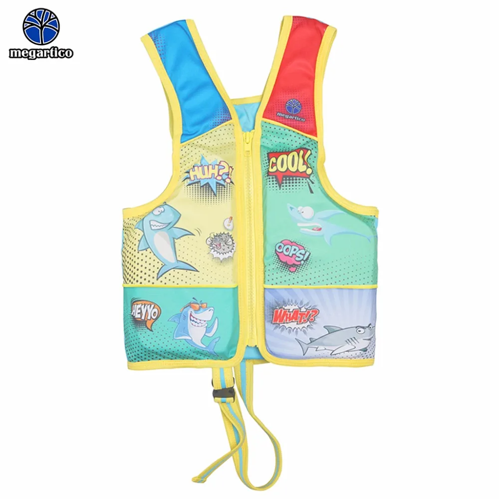 

Megartico life vest kids for 2-6 years Shark Comic print boy swim trainer vest for pool beach foam float pads swimming vest
