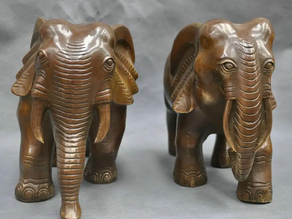 

11" China Pure Bronze Elepant Auspicious Animal Statue A Pair