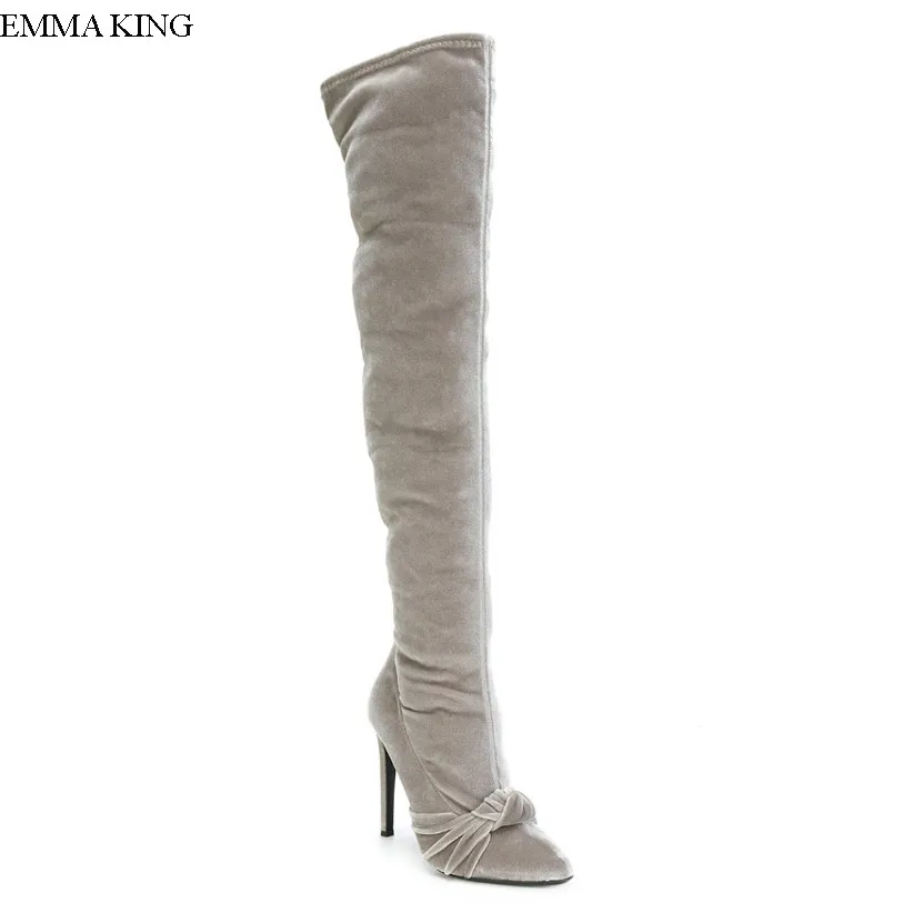 

EMMA KING New 2018 Fashion Butterfly Knot High Heels Woman Over the Knee Evening Party Thigh High Thin Heels Pointed Toe Boots