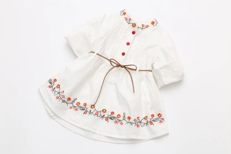 2018 Spring Autumn 3-12 Age Kids Embroidery Floral Long And Short Sleeve Double Use White Elegant Dress Princess Girl With Belt (4)