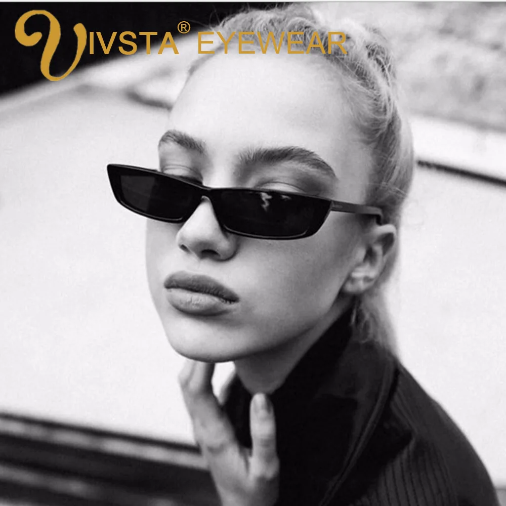 

IVSTA Vintage Rectangle Sunglasses Women Brand Designer Small Frame Sun Glasses Retro Black Eyewear Narrow Glasses