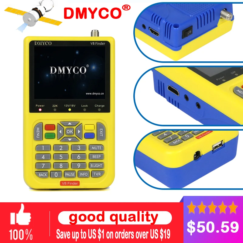 

[Genuine] Satellite finder DMYCO V8 finder meter DVB-S/S2 with 3.5 inch LCD digital satfinder satlink pk ws 6906 V8 finder