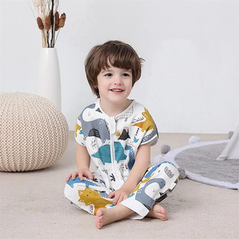 

4 Layers Front 2 Layers Back Muslin Cotton Kids Baby Zipper Rompers Cartoon Jumpsuit Outfits Clothes Short Sleeve Baby Rompers