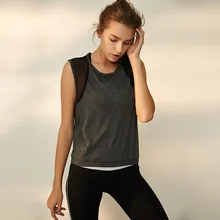 ESHINES Для женщин рубашки для йоги из дышащего материла с Фитнес спортивные футболки тренажерный зал безрука женская футболка