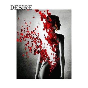 

EASHRU Diamond Painting Cross Stitch Portrait Woman Red Flower Square Mosaic Picture Rhinestone DIY Diamond Embroidery PT1943