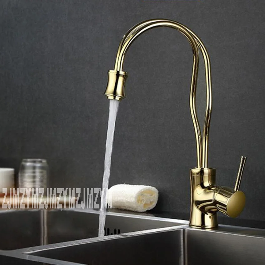 Z074 Art Creative Kitchen Sink Faucet Vegetable Washing Basin Golden Copper Cold And Hot Water Tap 360 Degree Rotating | Обустройство