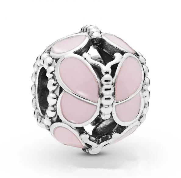 

Original 925 Sterling Silver Bead Pink Butterflies Magnolia Bloom Charm Beads Fit Women Pandora Bracelet & Bangle DIY Jewelry