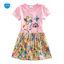JUXINSU/летние платья с короткими рукавами и цветочным принтом для маленьких девочек; платье с вышивкой бабочки для маленьких девочек; повседневная домашняя одежда
