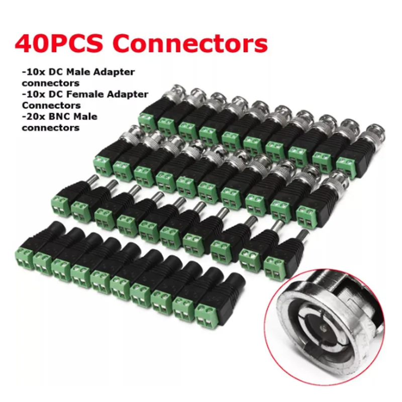 

40Pcs BNC Terminal Connector DC 5.5x2.1mm Male/Female Connector for CCTV LED 5050 3528 5630