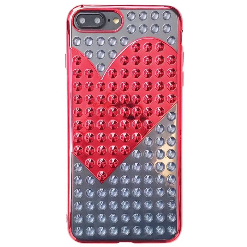 Чехол Boucho с гальваническими заклепками и сердечками для iPhone X мягкий симпатичный