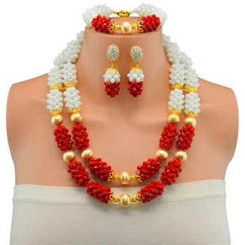 

New Arrival 2017 African Beads Jewelry Set Fashion Nigerian Wedding African Beads Necklaces Earrings Bracelet Set