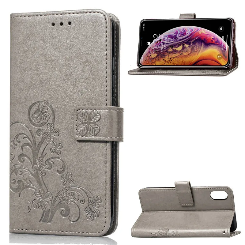 

For XR X 4 5 5S 5C SE 6 6S 7 8 Plus Folio Case Four Leaf Clover Phone Bag Stand Flip Wallet Cove For iPhone XS Max Case
