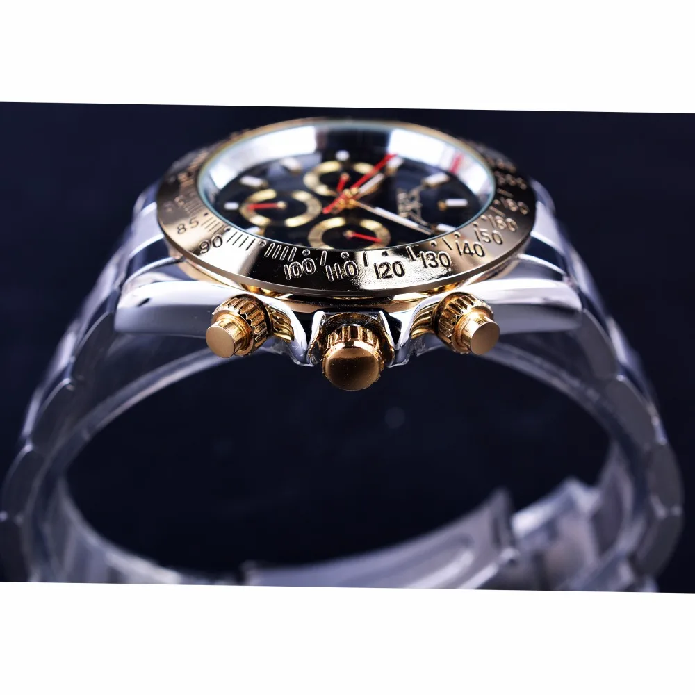 Jaragar Мужские автоматические механические часы с золотым ободком и датой, ремешок из нержавеющей стали, спортивные деловые часы, часы Relogio
