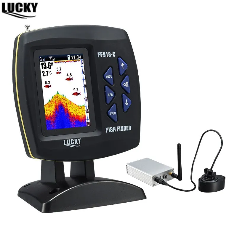 

LUCKY Boat Fish Finder FF918-CWLS 980 Feet 3.5 LCD 90 Degrees 125 kHz Sonar Findfish Color 300M Wireless English Russian Manual