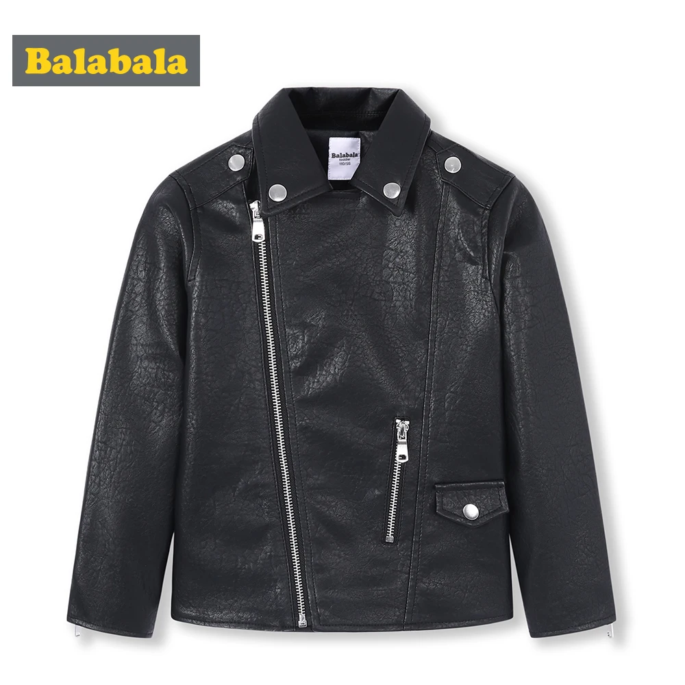 

Balabala Kids Boys PU Leather Biker Jacket Toddler Boy Moto Jacket Children Kids Embroidered Jacket Winter Coat Outwear Clothing