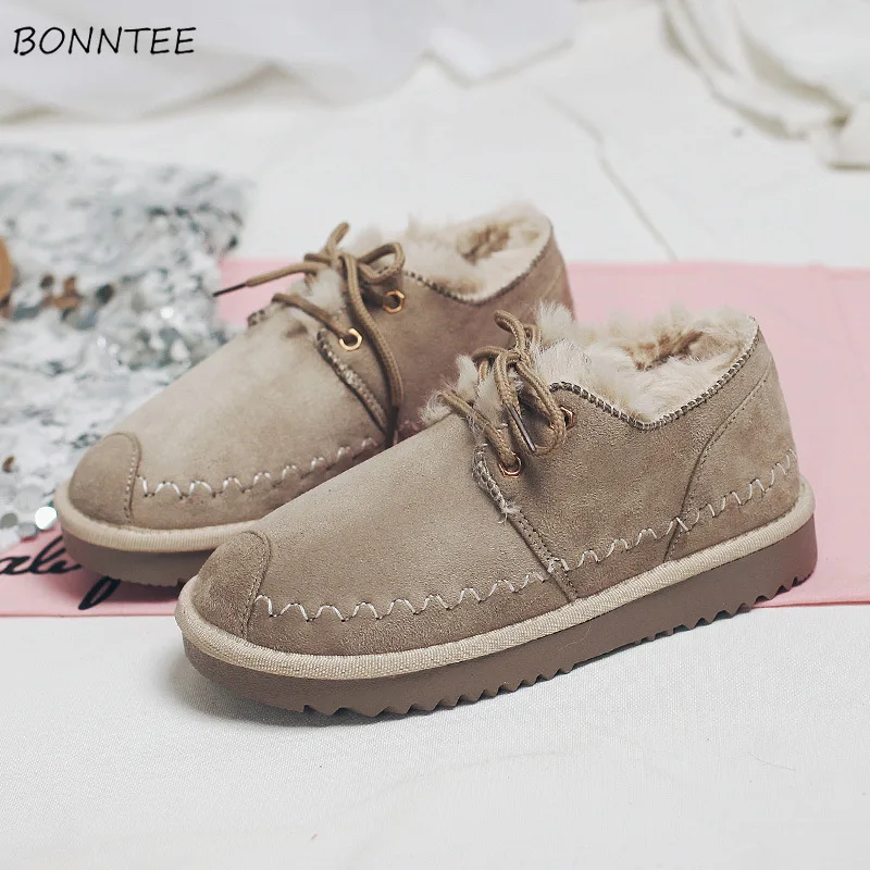 

Boots Women Winter Casual Lace-up Flat Booties Fashion Warm Plush Korean Style Student Shoes Womens Simple Australia Snow Boot