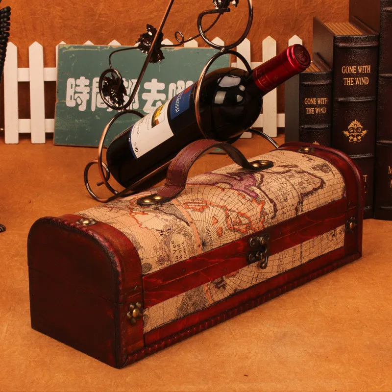 Red wine box Retro Leather Box European Style Gift Wooden Wine Bottle