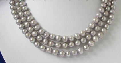 

FREE SHIPPING>>>@@ > RHJ0019 REAL 50" 8-9mm round gray freshwater pearls necklace