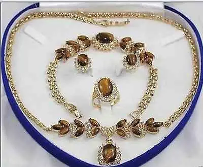 

Hot sale Free Shipping>>Beautiful Tiger Eye Stone necklace bracelet earring ring set