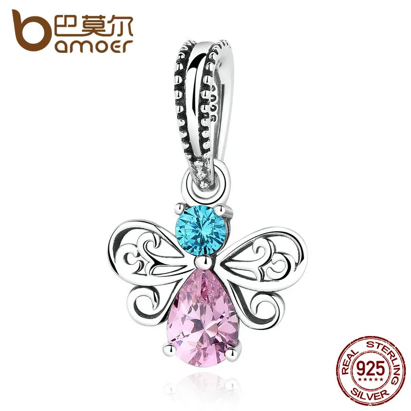 BAMOER New Arrival 925 Sterling Silver Bee Insects Charms Pendants fit Bracelets for Women Beads & Jewelry Makings SCC046