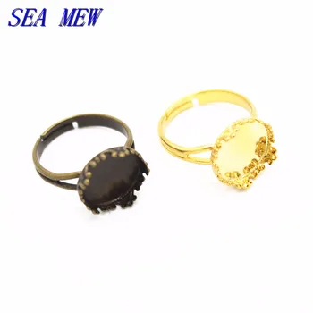 

SEA MEW 20 PCS 15mm Round Cabochon Base Crown Ring Blank Tray 8 Colors Metal Copper Rings Settings For Jewelry Making