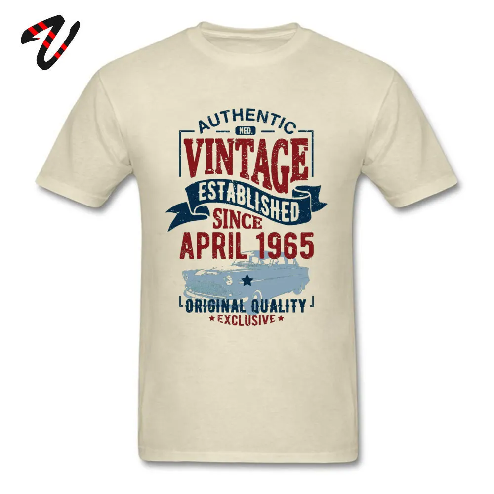 Vintage since april Tshirts Summer Short Sleeve New Design Round Neck 100% Cotton T Shirt Clothing Shirt for Men Summer/Autumn Vintage since april 1965 19493 beige