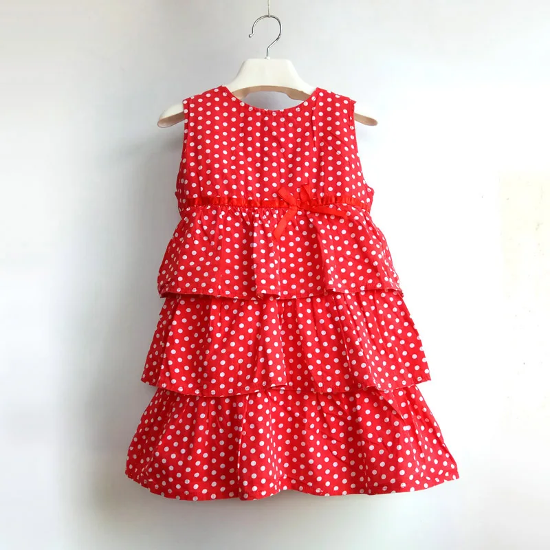 Летнее платье для девочек детское хлопковое платье в горошек с круглым вырезом Новое модное нарядное платье для дня рождения пляжное платье для От 2 до 7 лет - Цвет: Red