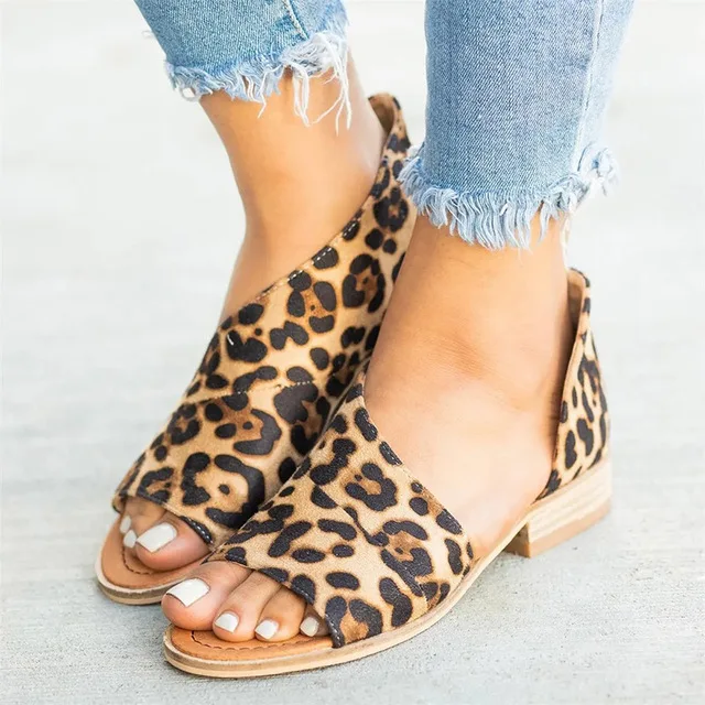 Tangnest/летние леопардовые сандалии на плоской подошве; женская обувь с закрытой пяткой; женские Босоножки с открытым носком; обувь без застежки с вырезами на плоской подошве; Размеры 10; XWZ5935 - Цвет: Leopard