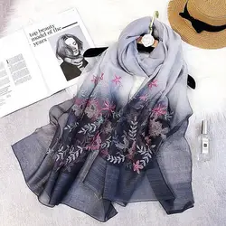 Sparsil Новинки для женщин Дизайн Шелковый Шарф 175 см X 65 см цветочный вышивкой шаль модные Универсальные Дамы Обертывания высокое качество