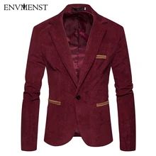 Модный мужской блейзер, повседневные Костюмы, приталенный костюм, пиджак, мужской пиджак на одной пуговице, вельветовый Блейзер, куртка