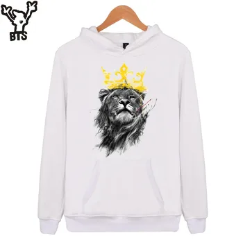 

KPOP King Of Lion Hooded Sweatshirt Men Skateboard Cool Printed Mens Hoodies And Sweatshirts Hip Hop Casual Fashiopm Pullovers