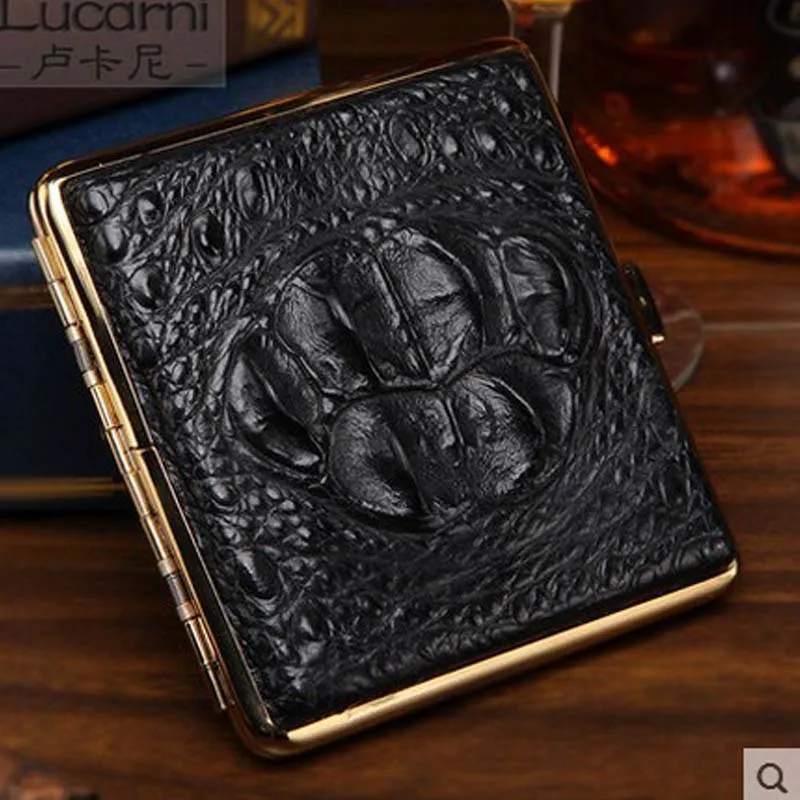 

lukani high-grade A cigarette box of crocodile skin covers 20 gold and thin men's individual cigarette boxes