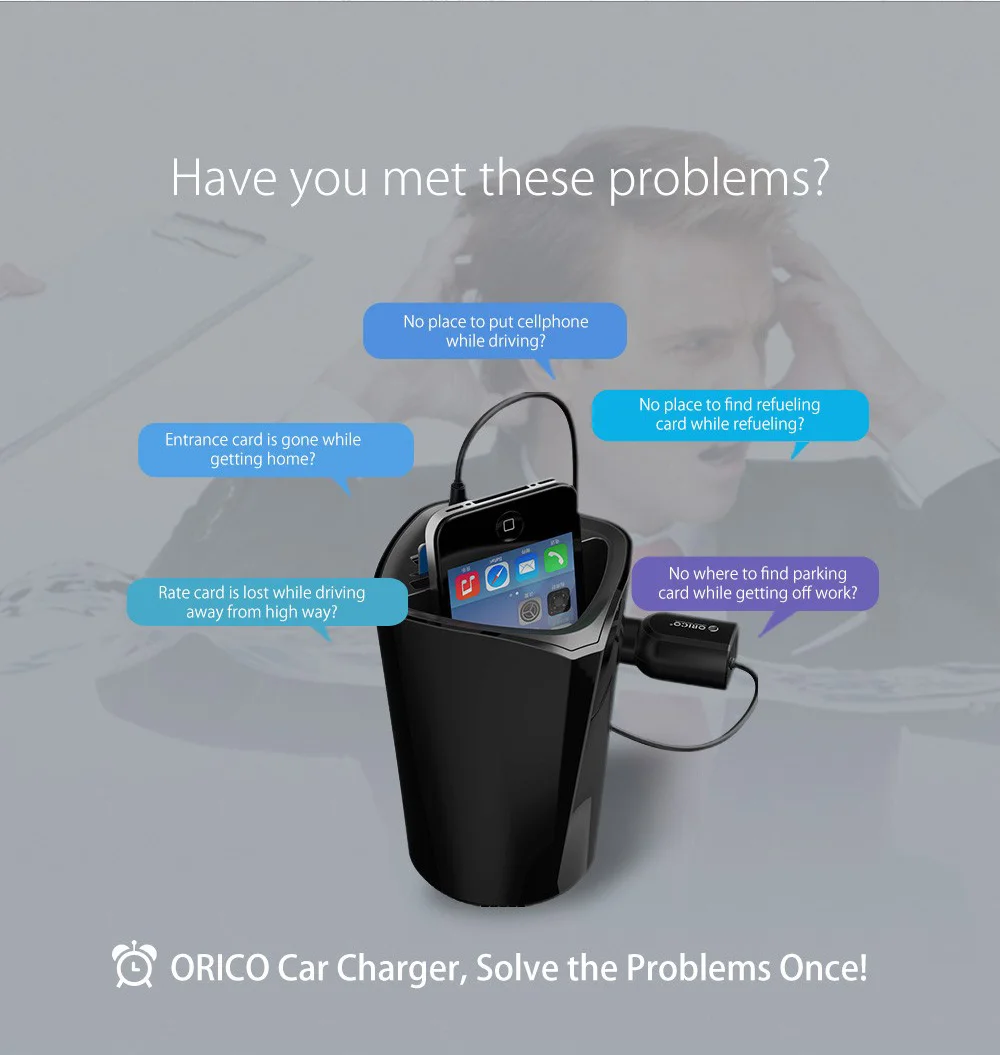 ORICO автомобильное зарядное устройство 3 USB DC/5 В 7.2A чашки мощность Разъем адаптер прикуривателя с держатель для карт слот