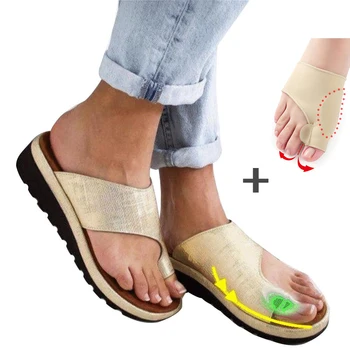 

Big Toe Foot Correction Sandal Comfy Platform Flat Sole Ladies Casual Soft Women PU Leather Shoes Orthopedic Bunion Corrector