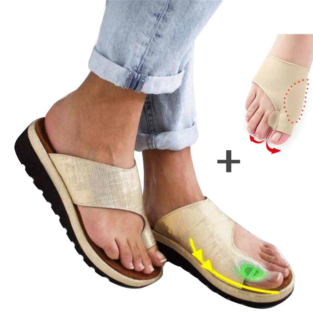 Najtaniej Duży palec u nogi korekcji stóp sandały wygodne platformy płaskie podeszwa panie na co dzień miękkie kobiety PU skórzane buty ortopedyczne zespół cieśni kanału nadgarstka korektor