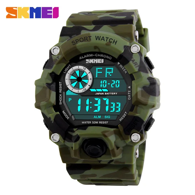SKMEI Military Sports Watches Men Alarm 50M Waterproof Watch LED Back Light Shock Digital Wristwatches Relogio Masculino 1019