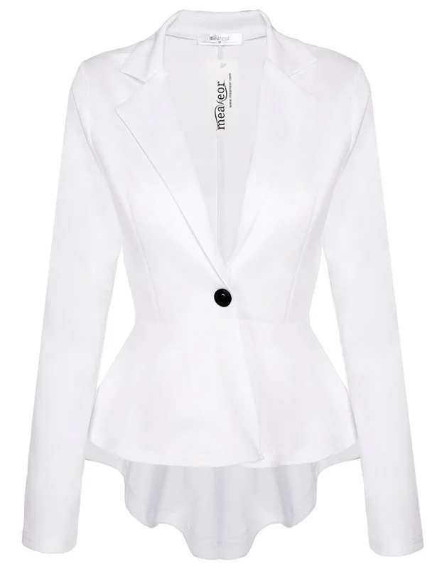 Womens Long Sleeve One Button Peplum Blazer Ladies Ruffle Frill Jacket Coat Top